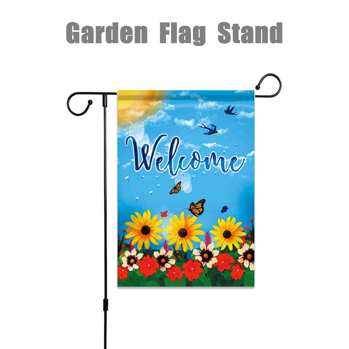 Garden Flag Stand Holder Pole Easy To Install Strong Sturdy Wrought Iron Fits 12 5 X 18 Mini Flag Without Flag Walmart Com Walmart Com