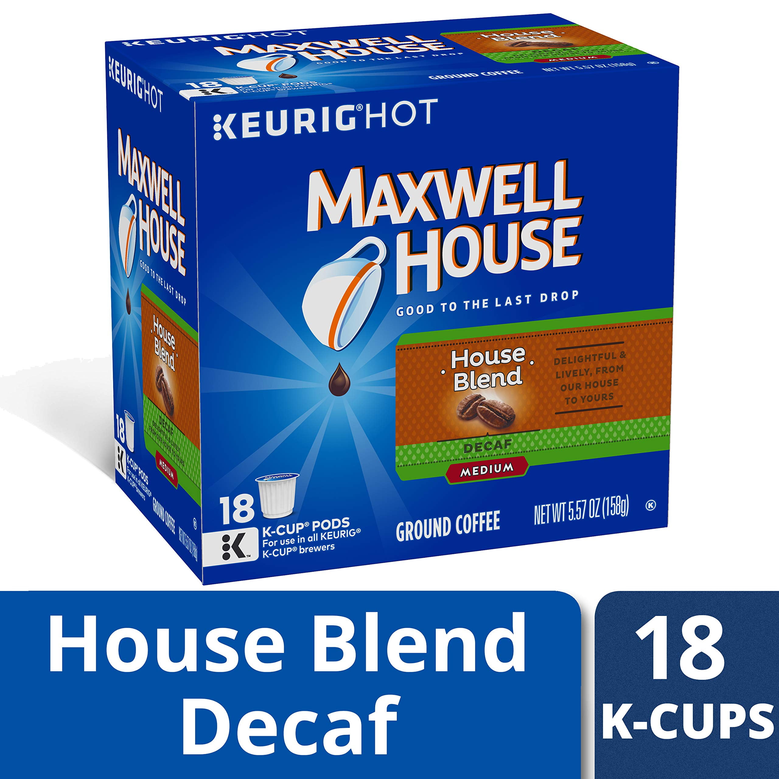 Maxwell House Decaf House Blend Medium Roast K-Cup Coffee Pods (18 Pods).