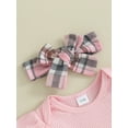 thumbnail image 5 of vera natura Baby Girls Summer Rib Knit Short Sleeve Rompers Plaid Suspender Skirts Headband 3Pcs Clothes Set, 5 of 9