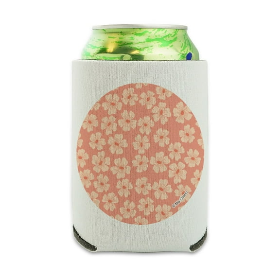 Peachy Flowers Can Cooler - Drink Sleeve Hugger Collapsible Insulator - Beverage Insulated Holder
