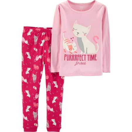 Monkey Pink Girls Pajamas - Long Sleeve Cotton Tight Fit Pajamas, 2-piece Set (Baby Girls & Toddler Girls)