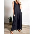 thumbnail image 5 of Women'S Casual Summer Loose Jumpsuits Sleeveless Tank V Neck Wide Leg Long Rompers Baggy Jumper with Pockets Black XL, 5 of 6
