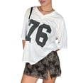 thumbnail image 3 of Women'S Oversized Off Shoulder Shirt Crewneck Number Graphic T Shirt Y2k Summer Going Out Tops White V-Neck S, 3 of 9
