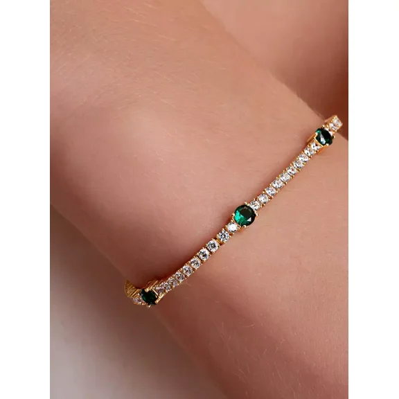 5 Ct Round-Cut Simulated Emerald Tennis Bracelet 14K Yellow Gold-Plated Sterling Silver