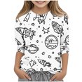 thumbnail image 2 of hengsof Girls Cute Print 3/4 Sleeve Crew Neck T-Shirt,Girls Graphic Print Top,Loose Comfortable Casual Shirt Ages 3-13, 2 of 5