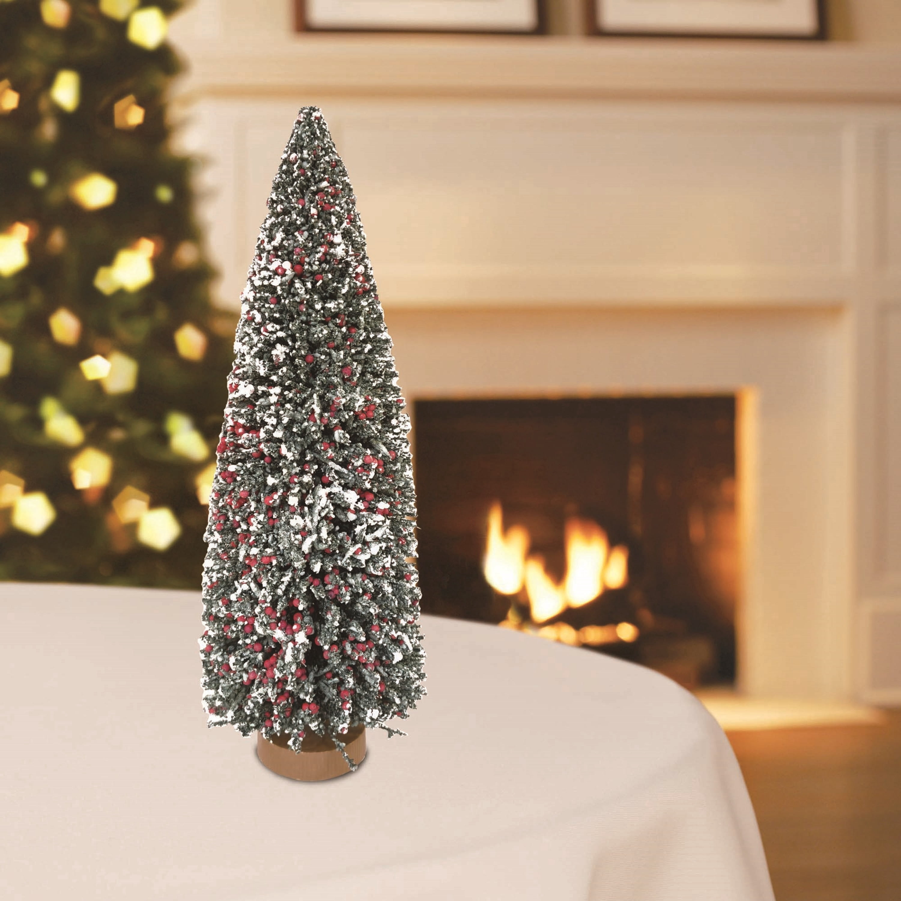 Christmas Village Snow-Flocked Berry Pine Tree, Multicolor, 13", by Holiday Time