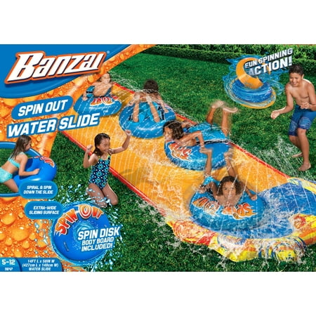 Banzai Spin Out Slide (Backyard Aqua Water Splash Slide with Inflatable Spin Disk Bodyboard)