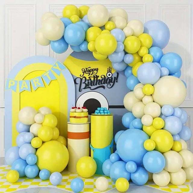 Kit de arco de globos con diseño de macarrones, 101 unidades, amarillo y azul, verano