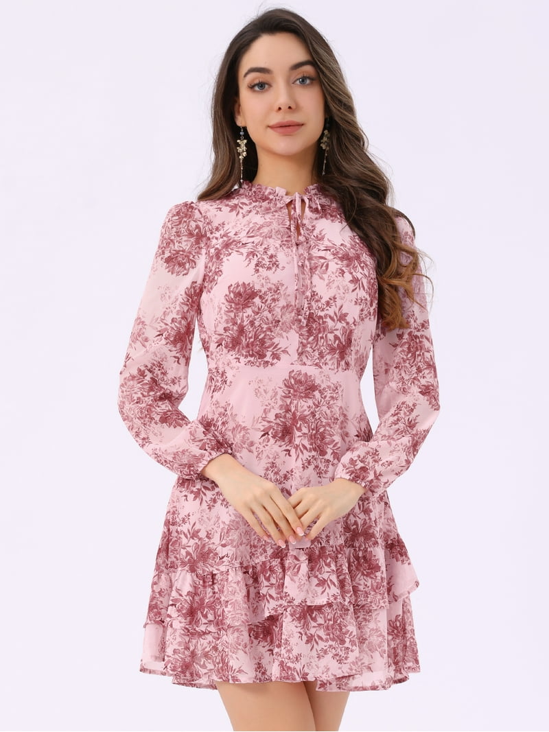 pink floral semi formal dress Andrea & Leo A1334 Floral Printed A-Line Dress 10 / Blue