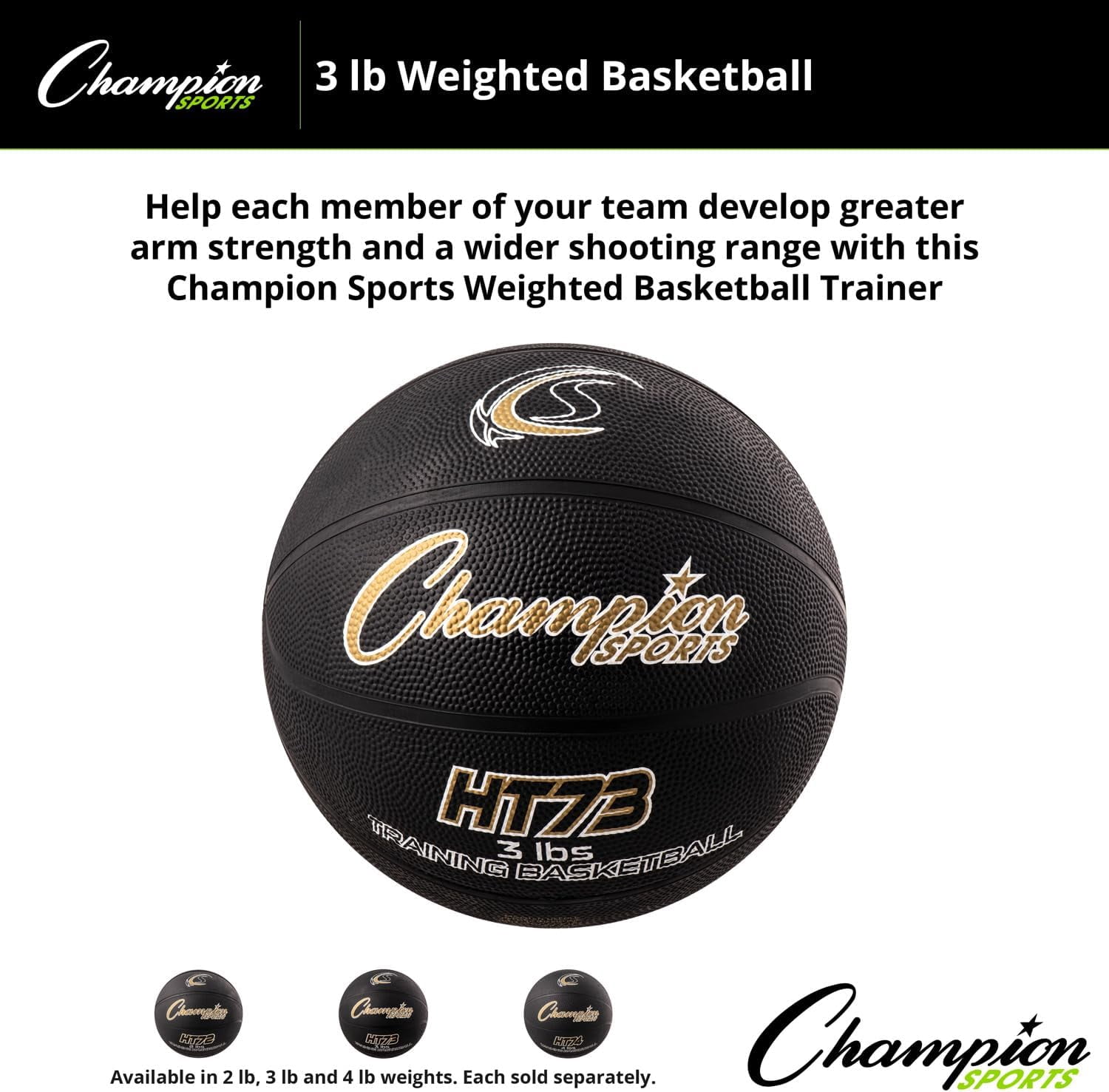 Champion Sports Weighted Basketball Trainer, Official (Size 7 - 29.5") - 3 lbs , Black
