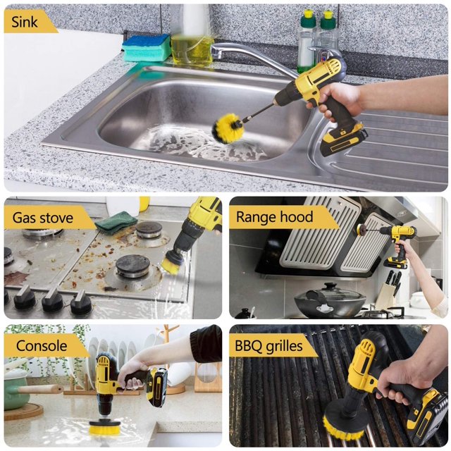 kit de limpieza de cepillo de fregado eléctrico, cepillo de taladro multiusos con accesorio extensible para superficies de baño, lechada, suelo, bañera, ducha, azulejos, cocina y coche.
