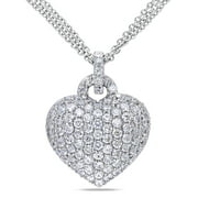 3-1/2 Carat T.G.W. Created White Sapphire Sterling Silver Heart Pendant