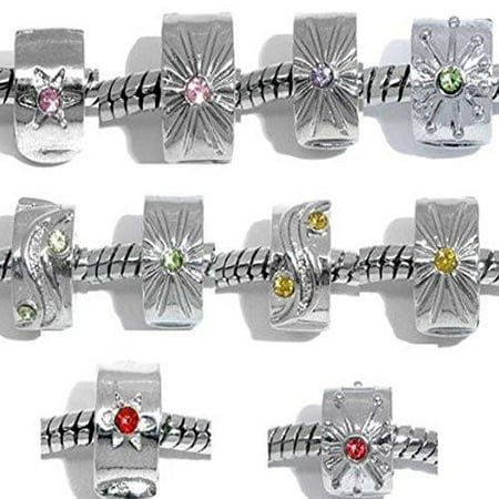 Bogoff Rhinestone - 10 Assorted Rhinestone Clip&lock Stoppers European Bead Compatible for Most European Snake Chain Bracelet
