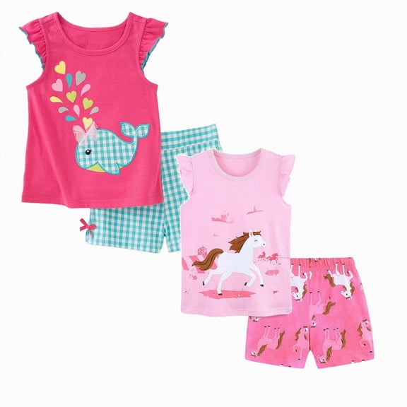 Girls Short Sets 5-6 Toddler Toddler Baby Girl Summer Clothes 3 6 9 12 18 24 Months Cotton Outfits Short Sleeve Contrast T-Shirts Tops Shorts Sets