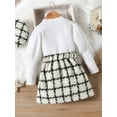 thumbnail image 2 of Kids Girls Fall Outfits Sequins Stars Moon Mesh Patchwork Ribbed Long Sleeve T-Shirts Plaid Skirts Beret Cap 3Pcs Set, 2 of 9
