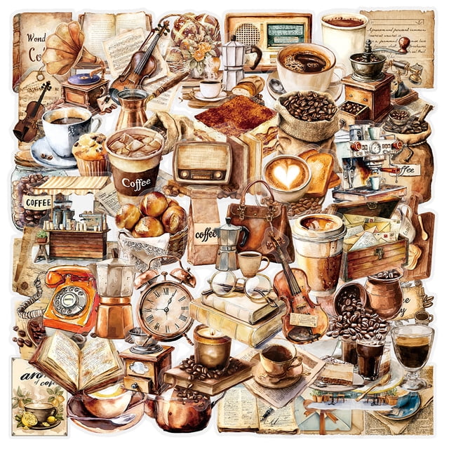 Paquete de pegatinas Vintage Coffee, 50 unidades, calcomanías de vinilo para café
