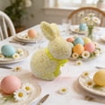 thumbnail image 1 of Adorno de conejo de Pascua – Conejo de pie, espuma, multicolor, 9,25" de alto, lazo brillante, detalle de mesa, decoración de vacaciones de primavera, 1 of 6