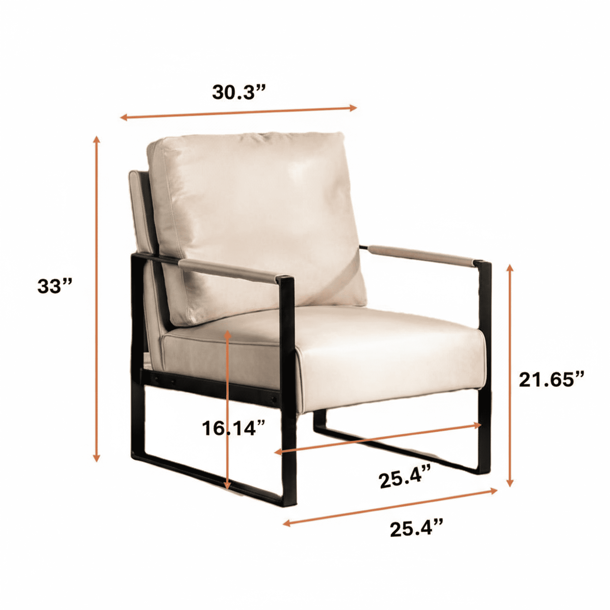 MOONMISS Mid-Century Modern Accent Chair,Black Square Metal Frame with Thick Cushion,Light Camel