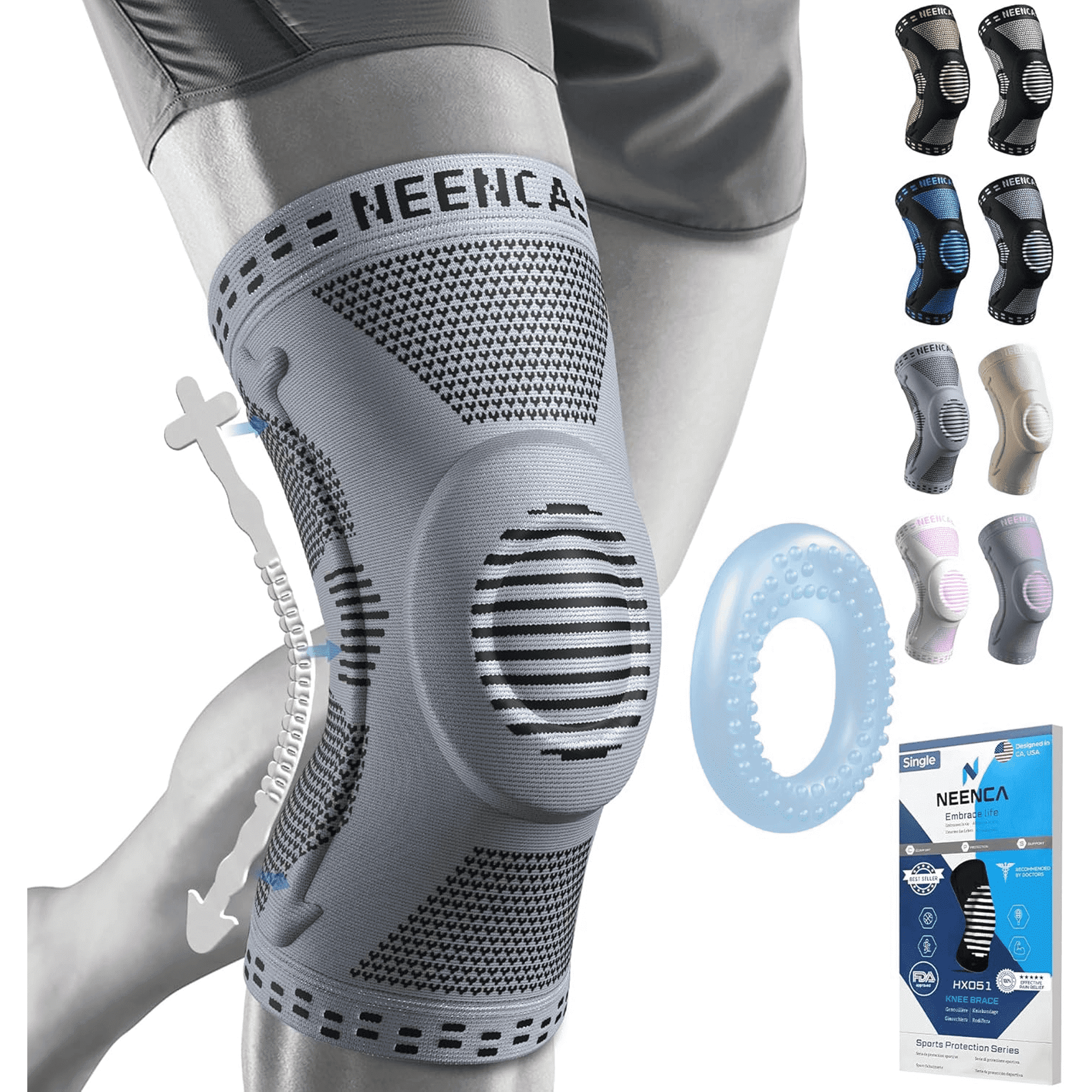 NEENCA Knee Brace for Pain Relief, Knee Support with Patella Pad & Side Stabilizers, Knee Sleeve for Meniscus Tear, ACL & Arthritis Relief-(Gray, Small)