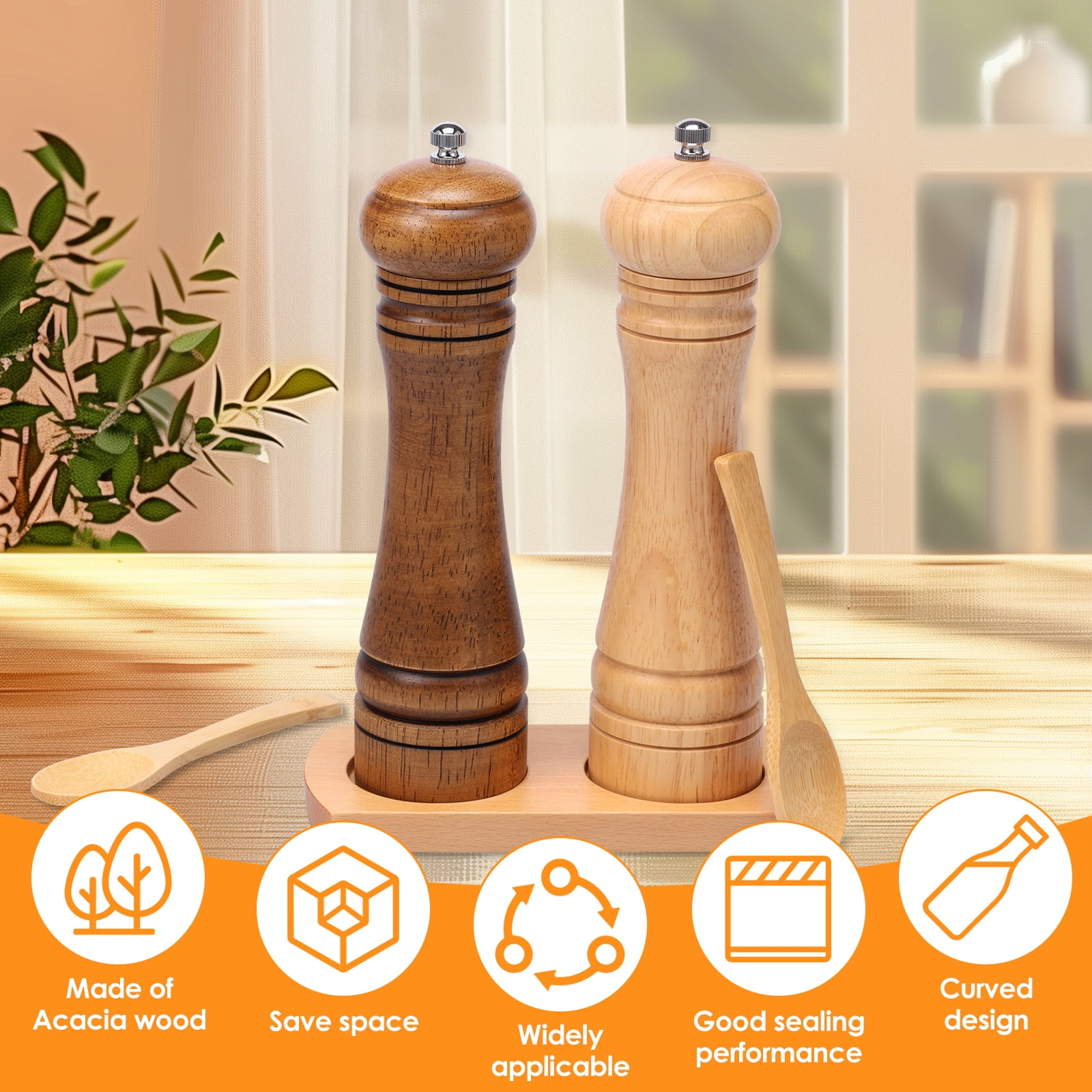 2 Pcs Wood Ceramic Pepper Grinder Professional Particulate Milling