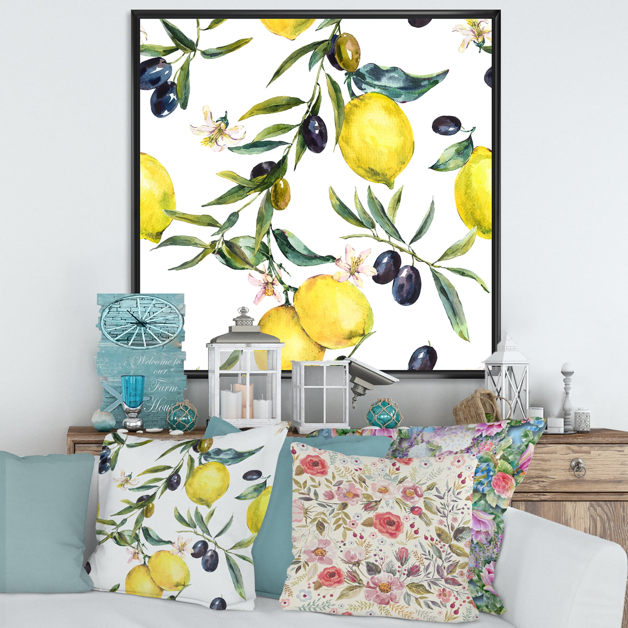Designart 'Olive and Lemon Branches II' Tropical Framed Canvas Wall Art Print