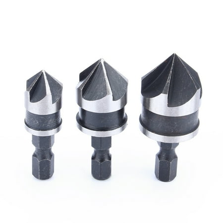 

Demonsen Hex Shank Drill 5-Blade Countersink 3pc 1/4 Hex 12/16/19mm Countersink Bore Set For Wood Metal Bit