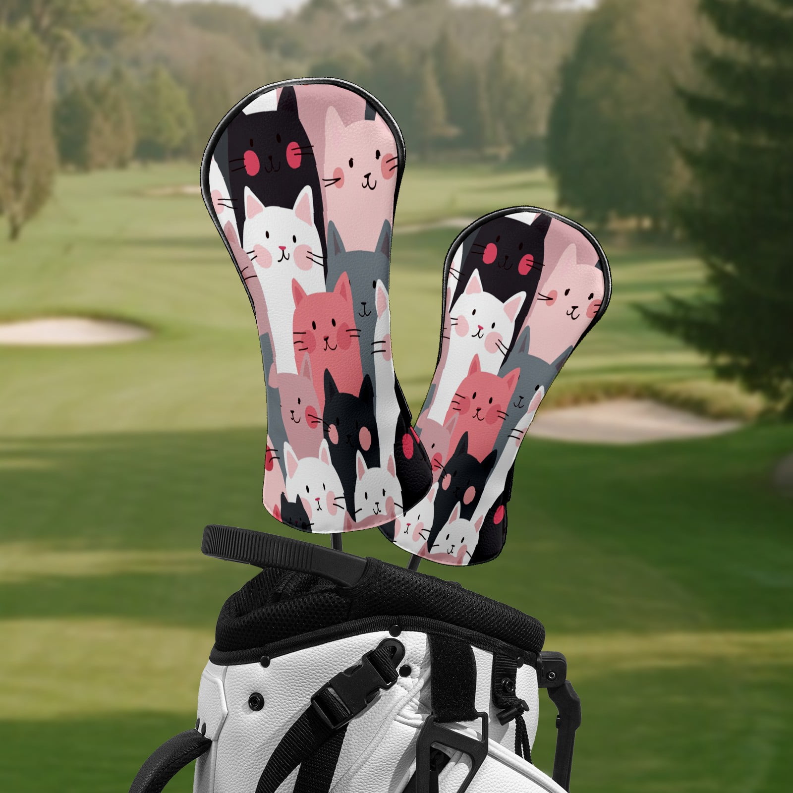 Golf Club Head Covers Funny Cat Pattern Premium Plush Velvet Lining, Waterproof Golf Headcovers Driver & Fairway Woods for Scratch Protection Novelty Gift for Men & Women