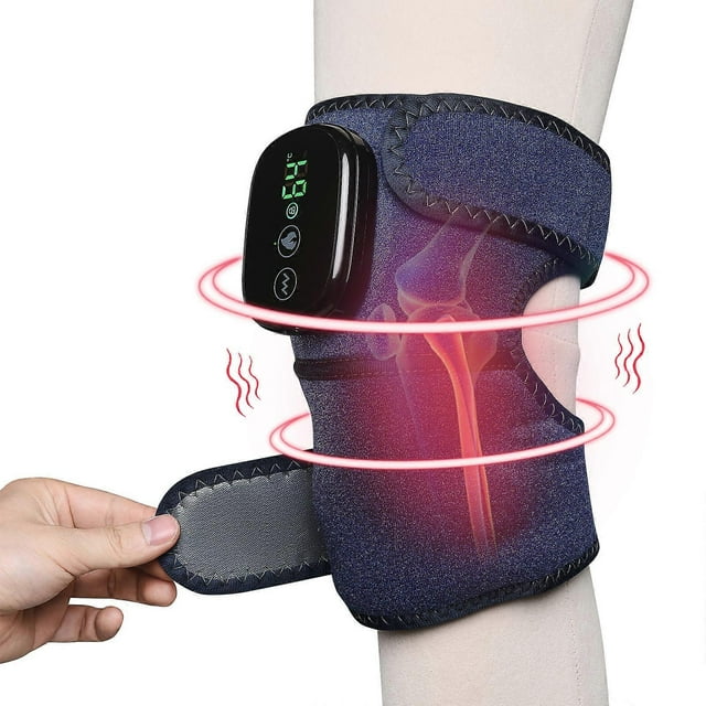 Adjustable Extension Straps Cordless Knee Massager, Black ABS Diving Fabric Multi-Purpose Use for Knee Shoulder Elbow, Rechargeable Battery Heated