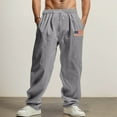 thumbnail image 2 of LIIPEE Mens Casual Pants Spring Summer Fashion Solid Color American Flag Printed Elastic Waist Drawstring Wide Leg Pants With Pockets Man Breathable Daily Indoor Outdoor Pants,Light Gray,M, 2 of 9