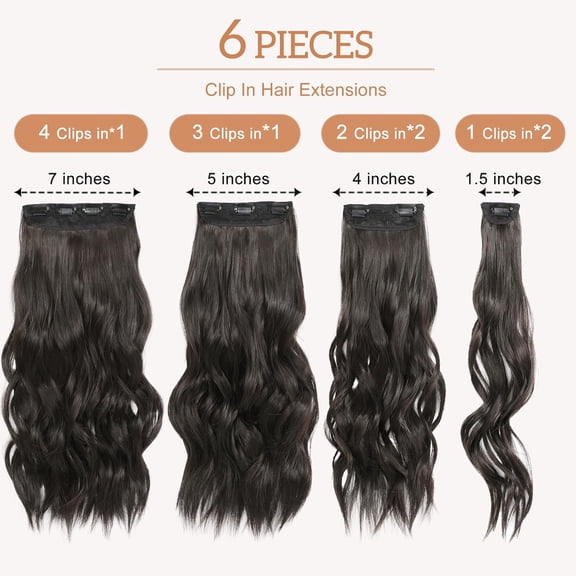 WEIF-Clip in Hair Extensions for Women, Natural Dark Brown Extensions, 20 Inch 6PCS Hairpieces Long Wavy Soft Thick Hair Extensions clip ins