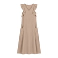 thumbnail image 6 of ZHOGXU Women's Dresses Summer Flying Sleeve V Neck Solid Color Comfortable Flowy Swing Dress With Pockets For Casual Daily Wear,Beige,Xl, 6 of 6