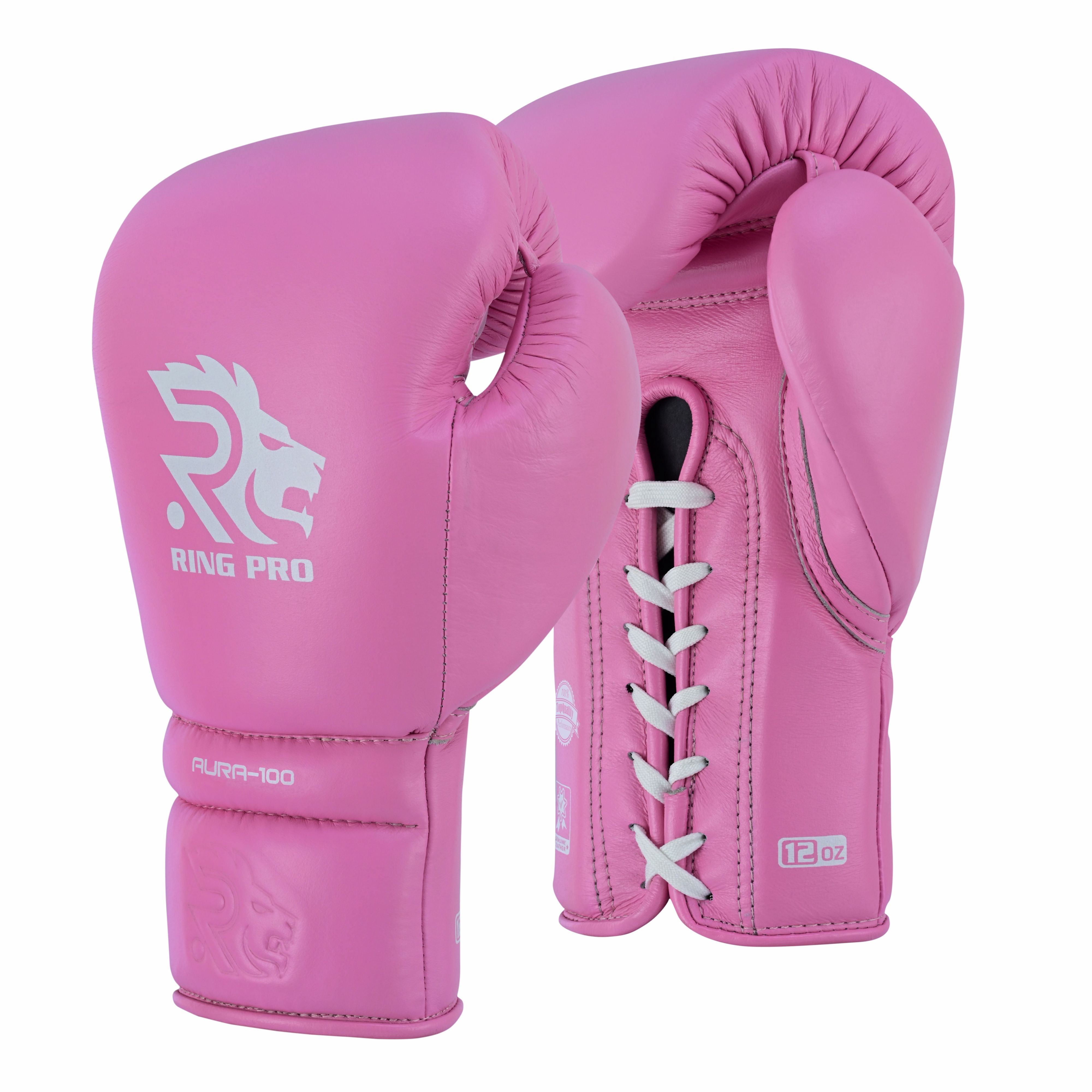 Ring Pro Sports Aura-100 Series Boxing Glove Made of Genuine Cowhide Leather for Boxing & MMA - Pink 14 oz