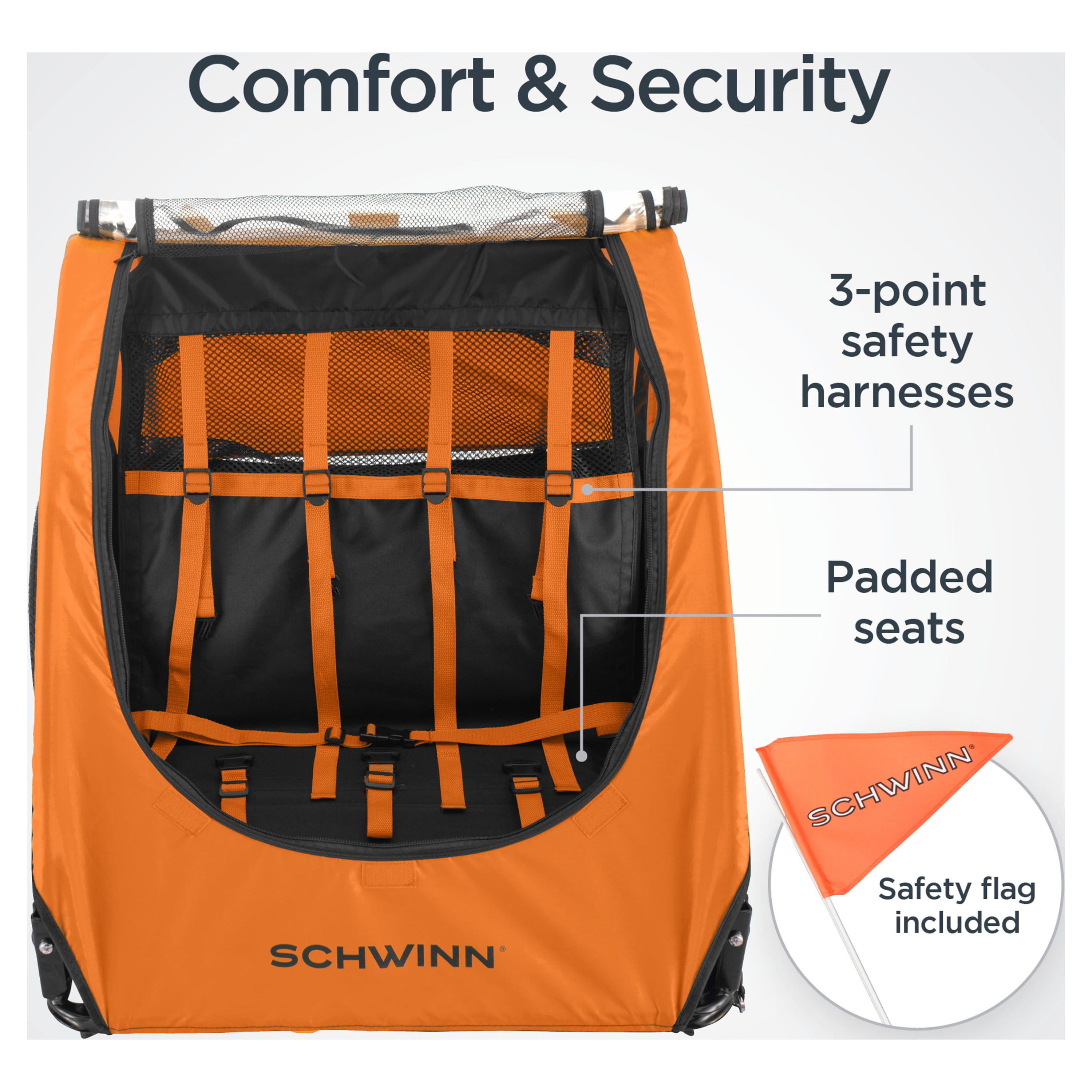 Schwinn Shuttle Foldable 2 Seat Child Bike Trailer, Orange & Black