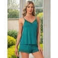 thumbnail image 2 of DARING DIVA Women's Cami Pajamas Rayon Lace Trim V-Neck Tops with Shorts M Green, 2 of 7