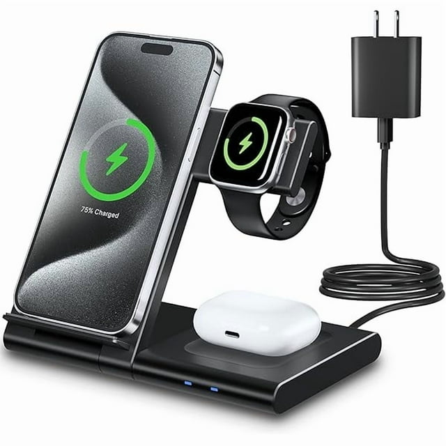 HAYANCharging Station for Apple Multiple Devices, Foldable 3 in 1 Wireless Charger for iPhone 16 15 14 13 Pro Max Plus &Apple Watch 10 9 Ultra 8 7 6 5 4 3 2 SE/AirPods Pro 4 3 2