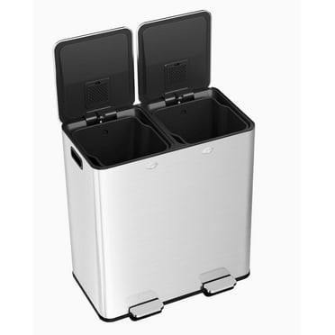 Zzistar Stainless Steel Trash Can, 2 x 8-Gallon Dual Trash Can, Silver