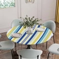 thumbnail image 2 of Blue Yellow Striped Fitted Tablecloth with Elastic Edged, Round Table Cloth for Dining Table, Colorful Ombre Abstract Stripes Waterproof Oil Proof Table Cover for Indoor Outdoor 45"-54", 2 of 8