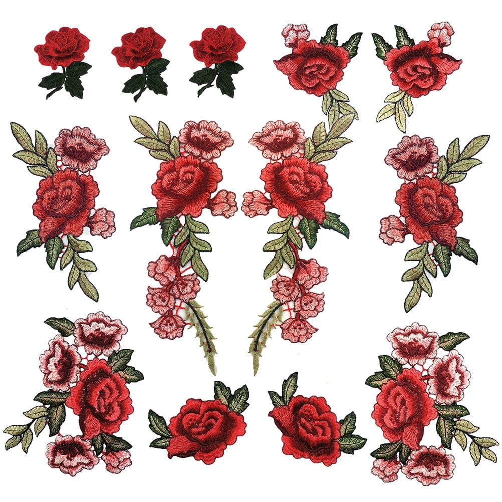 C-Pioneer Roses Embroidered Repair Iron Patches DIY Applique Sewing On Cloth Paste 