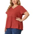 thumbnail image 1 of Plus Size Tops for Women Boho Lace Insert Hollow Swiss Dots Tops Blouses Red 1X, 1 of 7
