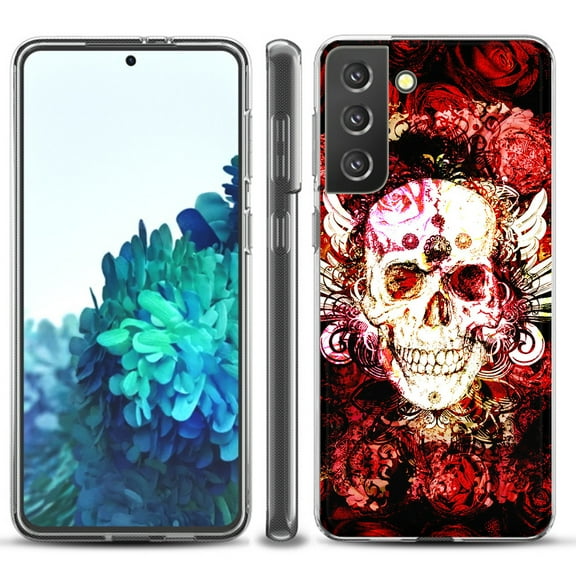 Slim-Fit TPU Protective Phone Case compatible with Samsung Galaxy S21 5G / S21 PLUS 5G, by OneToughShield ® - Rose Skull