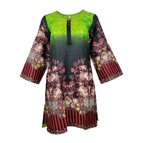 IshDeena Printed Pakistani Khadi Kurtis for Women Ready to Wear Tunic Tops/Shirts for Ladies - 1 Piece