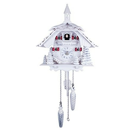 White Cottage with Pine Trees and Silver Accents