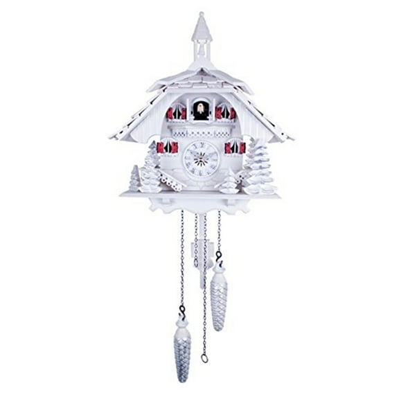 White Cottage with Pine Trees and Silver Accents