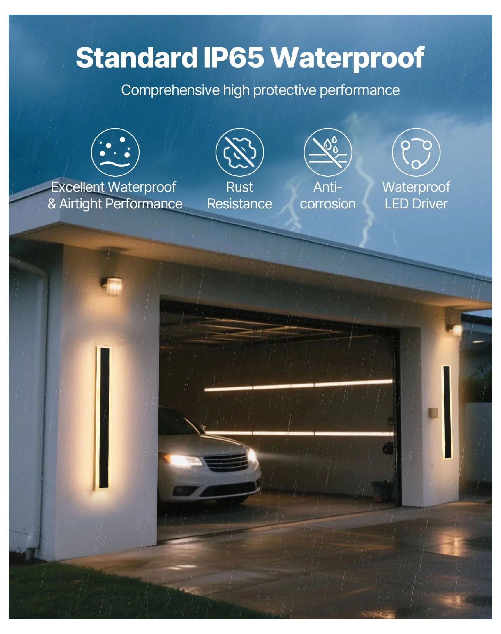 Outdoor Wall Lights 2 Pack, 31.5" Modern Exterior Sconce, 3000K Warm White, IP65 Waterproof Wall Mount for House Porch Garage