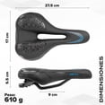 thumbnail image 2 of Asiento para bicicleta de gel Teide antiprostatico con luz recargable negro con vivos azules TL-2168, 2 of 9