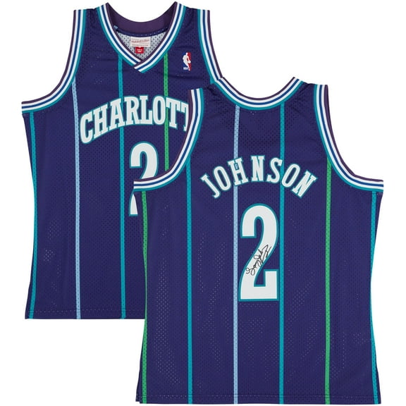 Larry Johnson Charlotte Hornets Autographed Mitchell & Ness 1994-95 Purple Swingman Jersey - Fanatics Authentic Certified