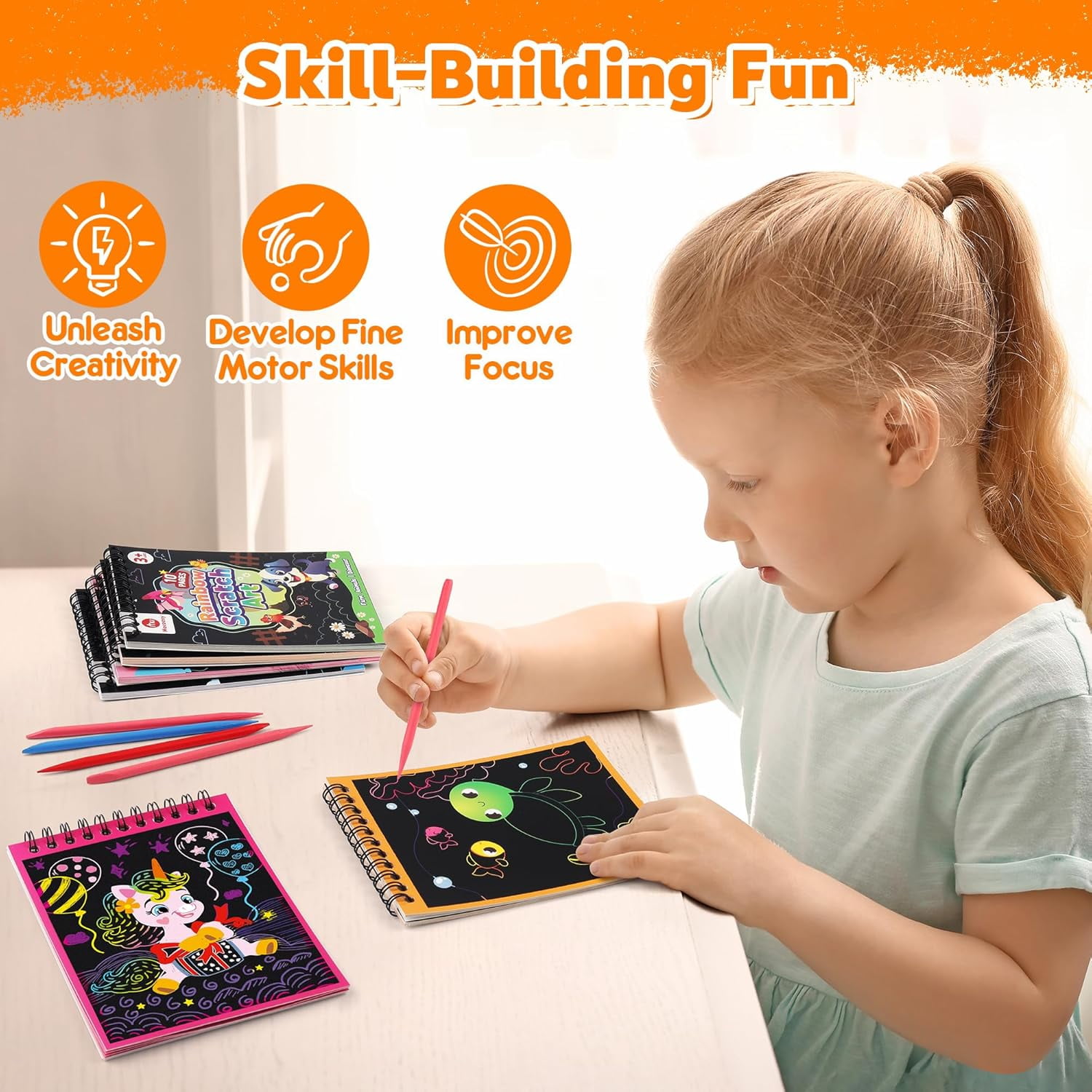Mocoosy 24 Pack Scratch Art Party Favors for Kids 4-8, Rainbow Scratch Arts Bulk with 10 Designs, Birthday Goodie Bag Stuffers, Classroom Prizes, Art Craft Supplies for Boys Girls Ages 3-5 8-12