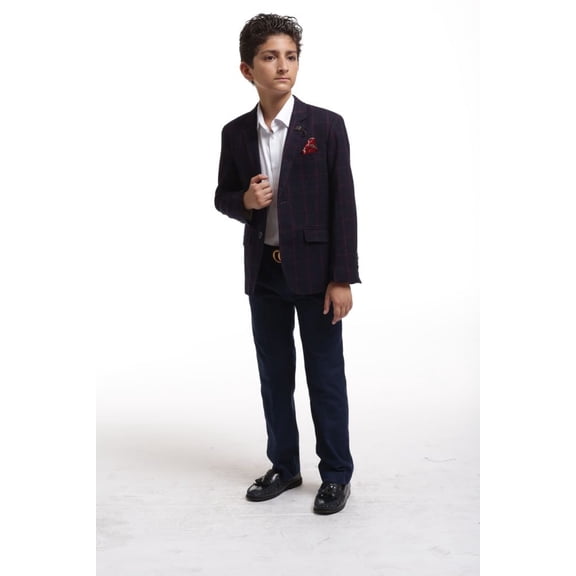 Elie Balleh Black Wild Royal Plaid Boy's Blazers Sports Coat Jacket