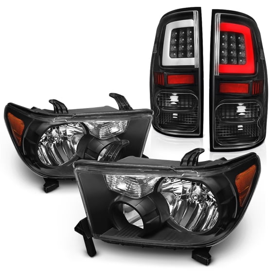 AKKON - Fits 2007-2013 Toyota Tundra Pickup Truck Black Headlights   Blk [C-Tube] LED Tail Lamp Brake Lights Pair Left Right