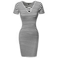 thumbnail image 2 of FashionOutfit Women's Lattice-Front Stripe Short Sleeves Dress, 2 of 3